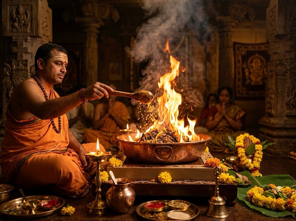 Sacred Agni Hawan Kund fire ritual for positive energy and Vedic blessings in Bangalore